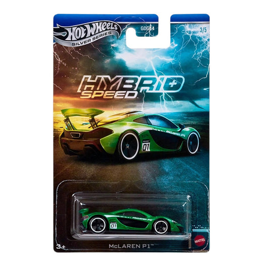 Hot Wheels 1:64 Scale McLaren P1 Die-Cast Car Blister Pack – Hybrid Speed Silver Series Collectible Model
