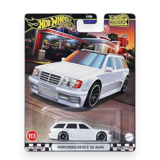 Hot Wheels Premium 1:64 Scale Mercedes-Benz E 36 AMG Die-Cast Car Blister Pack – Boulevard Series Metal/Metal Real Riders Wagon Collectible