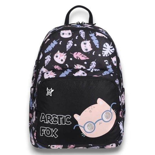 Arctic Fox Cat Print Backpack 16 Inch | Cute Kids School Bag with Multiple Compartments