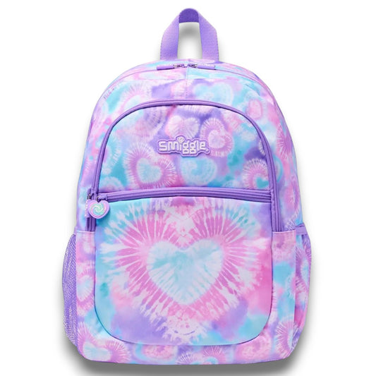 Smiggle Tie Dye Heart Backpack 16 Inch | Kids School Bag with Multiple Compartments & Side Pockets