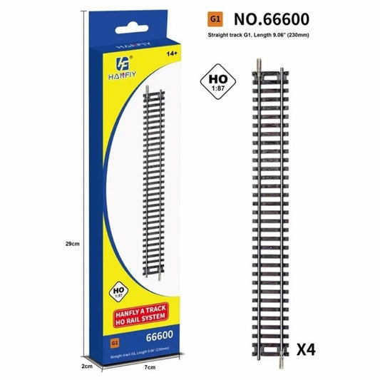 HANFIY HO Scale Straight Track G1 230mm | Model Train Railway Track Set | 1:87 Scale NO.66600 (Pack of 4)