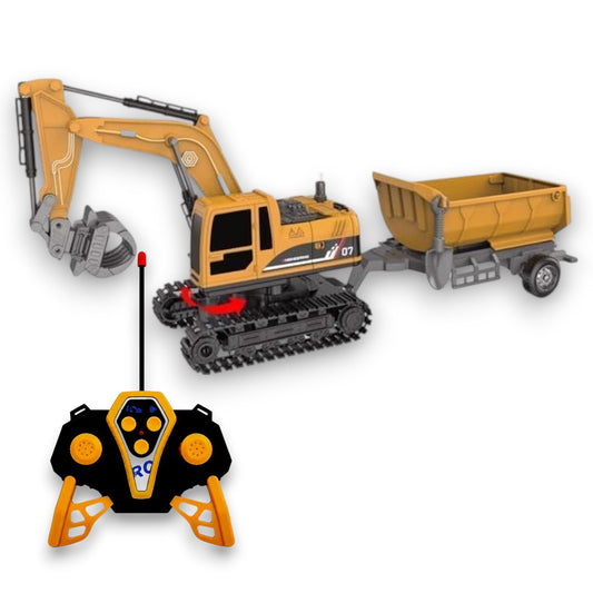 RC JCB Toy Excavator 1:22 Scale Remote Control Construction Vehicle with Lights, Sounds & Rotation Digger Truck for Kids