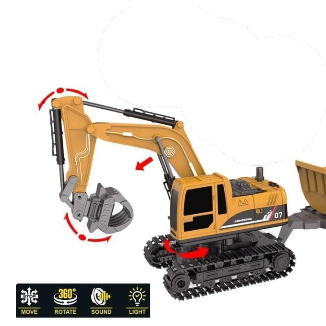 RC JCB Toy Excavator 1:22 Scale Remote Control Construction Vehicle with Lights, Sounds & Rotation Digger Truck for Kids