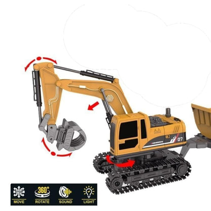 RC JCB Toy Excavator 1:22 Scale Remote Control Construction Vehicle with Lights, Sounds & Rotation Digger Truck for Kids
