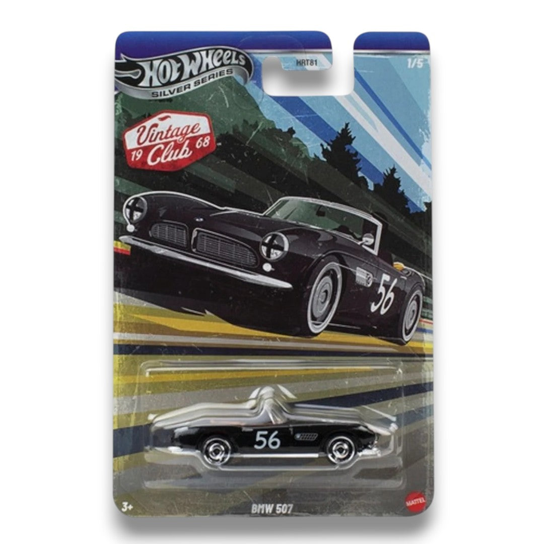 Hot Wheels Silver Series Vintage ’19 Club ’68 5-Car Set 1:64 Scale Die-Cast Collection – BMW 507, Honda N600, Alfa Romeo GTV6 3.0, Ford Galaxie & Porsche 356 Outlaw