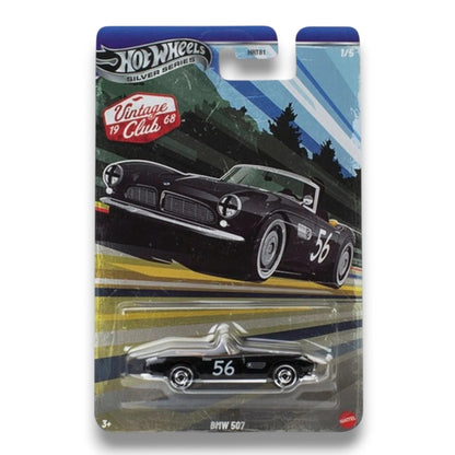 Hot Wheels Silver Series Vintage ’19 Club ’68 5-Car Set 1:64 Scale Die-Cast Collection – BMW 507, Honda N600, Alfa Romeo GTV6 3.0, Ford Galaxie & Porsche 356 Outlaw