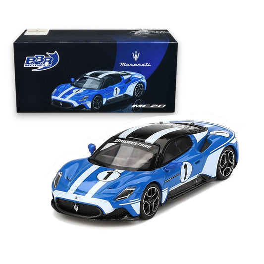 BBR Models 1:64 Maserati MC20 1  Die-Cast Model Car – Blue Racing Edition Collectible Sports Car Miniature for Collectors & Display