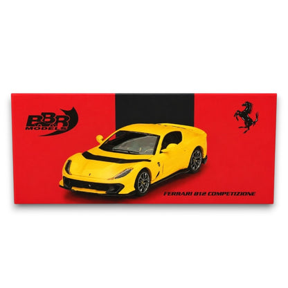 BBR Models 1:64 Ferrari 812 Competizione Die-Cast Model Car – Giallo Modena Yellow Collectible Sports Car Miniature