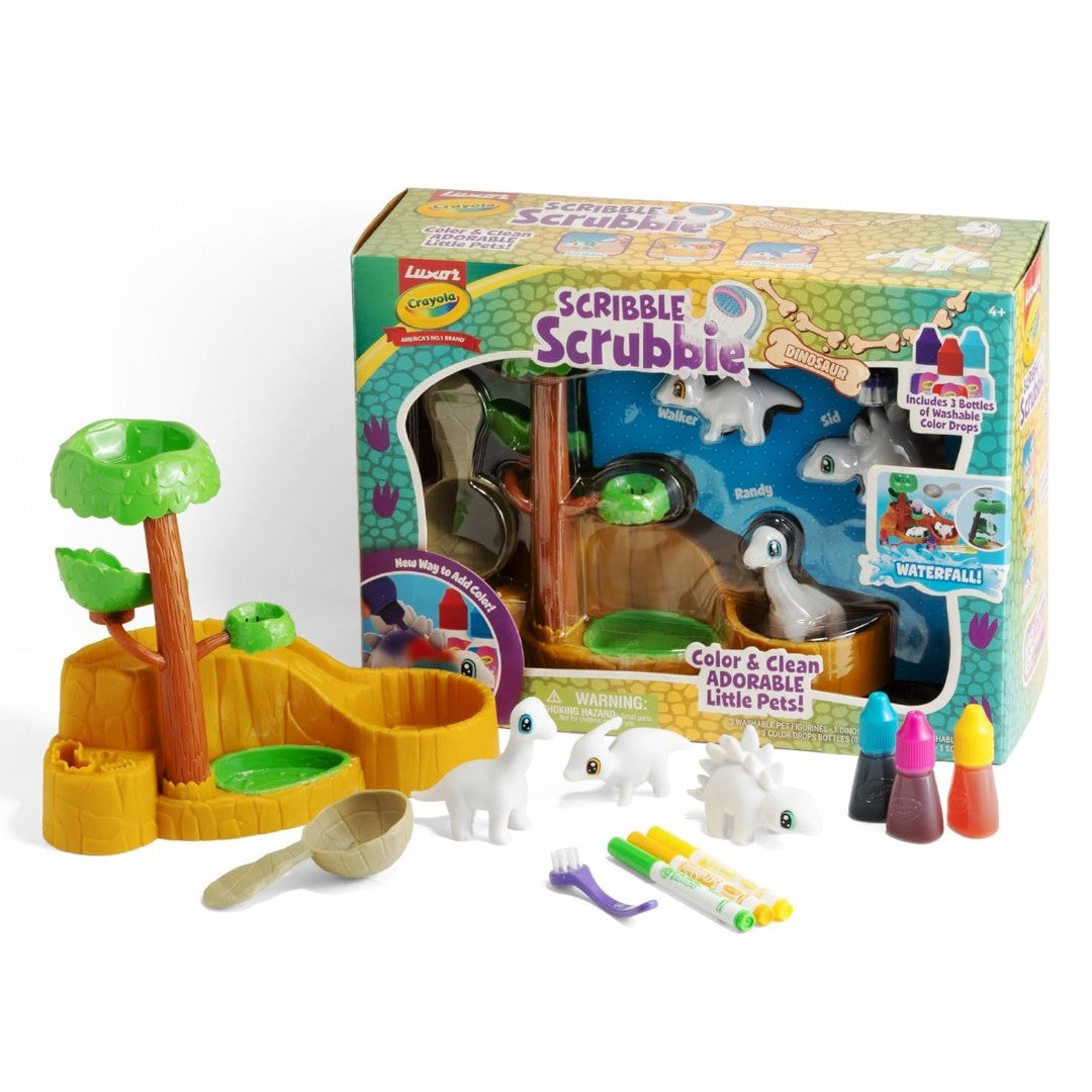 Luxor Crayola Scribble Scrubbie Dinosaur Waterfall Playset | Color & Clean Washable Dino Pets Activity Set