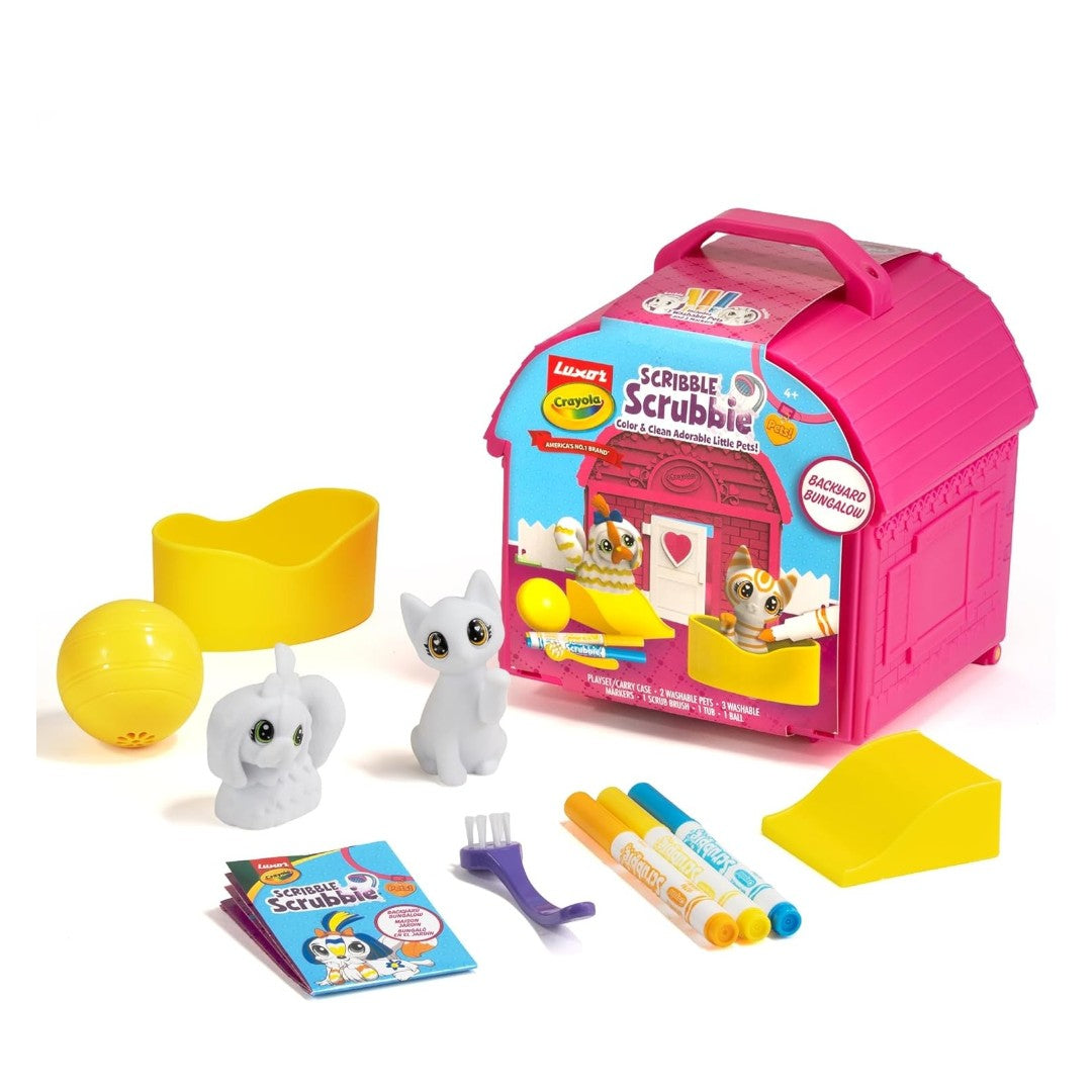 Luxor Crayola Scribble Scrubbie Pets Backyard Bungalow Playset | Color & Clean Washable Pet Activity Set