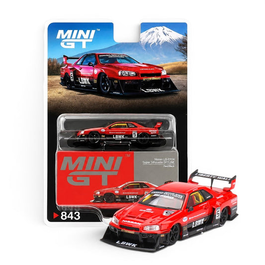 Mini GT 1:64 (Blister Pack) Nissan LB-ER34 Super Silhouette Skyline Red/Black LBWK Diecast Model Car