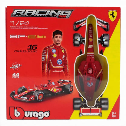 Bburago 1:24 Ferrari SF24 #16 Charles Leclerc Model Kit (2024) | Licensed Formula 1 Diecast Scale Model | F1 Collectible