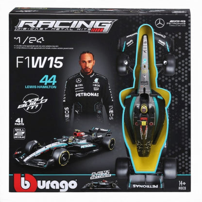 Bburago 1:24 Mercedes-AMG F1 W15 E Performance #44 Lewis Hamilton Model Kit (2024) | Licensed Formula 1 Diecast Scale Model