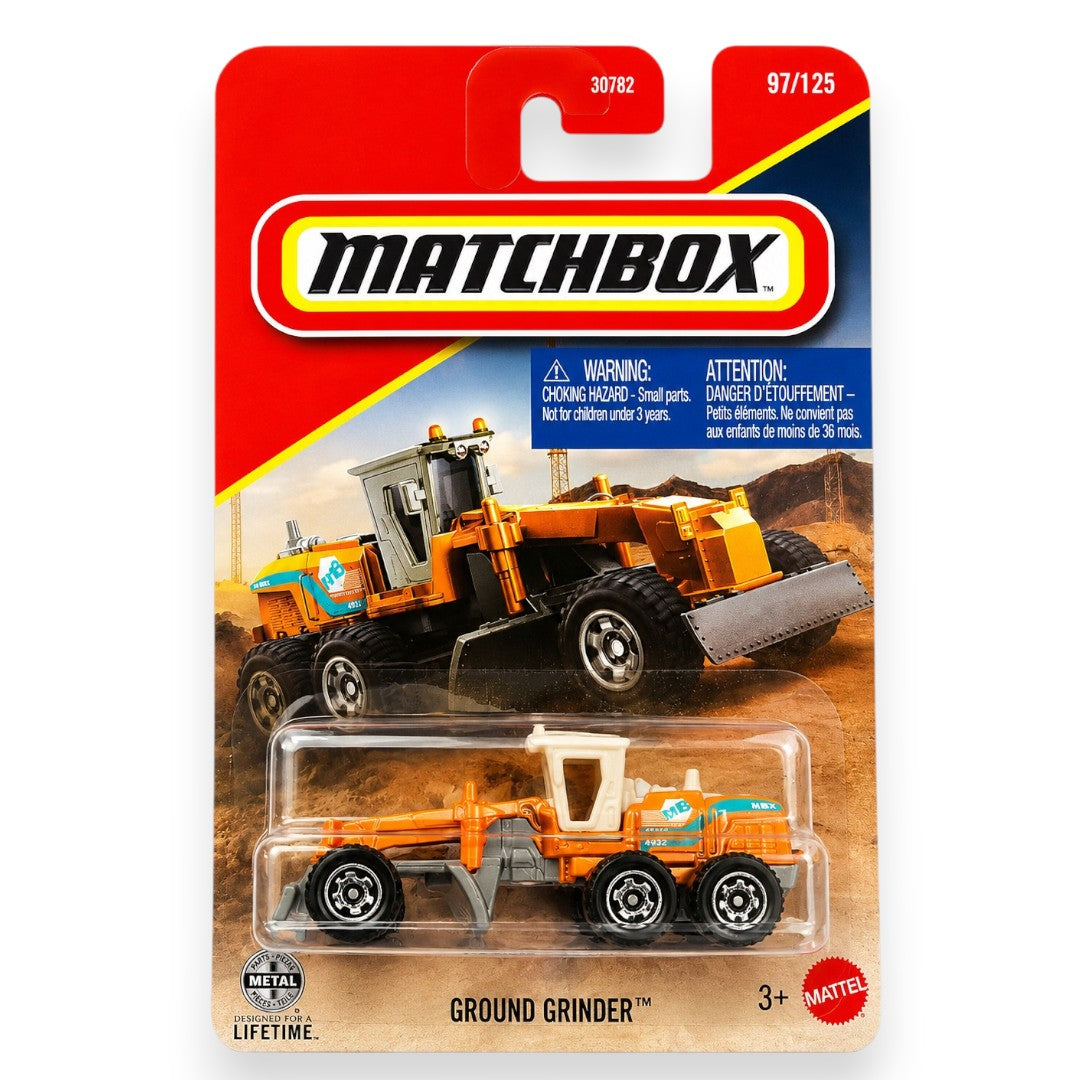 Matchbox 1:64 Ground Grinder Construction Vehicle (Blister Pack) Die-Cast Model | Heavy Duty Road Grader Collectible Toy (97/125)