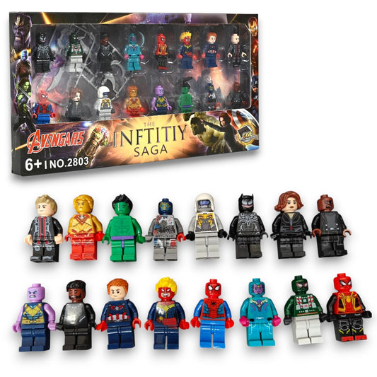 Infinity Saga 16-Piece Superhero Building Block Minifigure Set | Action Figures Toy Collection with Accessories | Creative Assembly Toy for Kids 6+