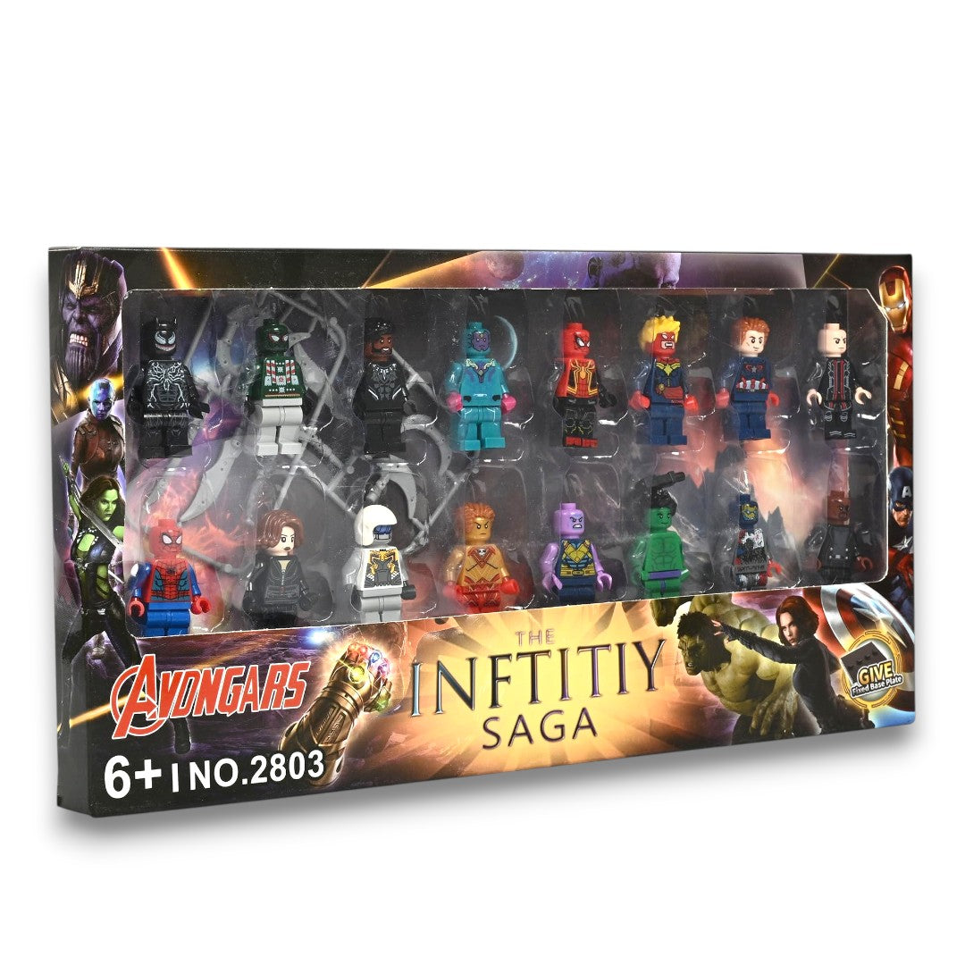 Infinity Saga 16-Piece Superhero Building Block Minifigure Set | Action Figures Toy Collection with Accessories | Creative Assembly Toy for Kids 6+