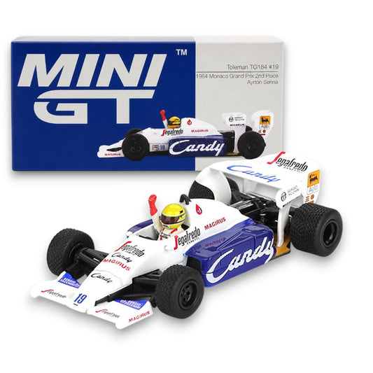 MINI GT 1:64 Toleman TG184 #19 Ayrton Senna 1984 Monaco Grand Prix 2nd Place Die-Cast Formula Racing Car Model