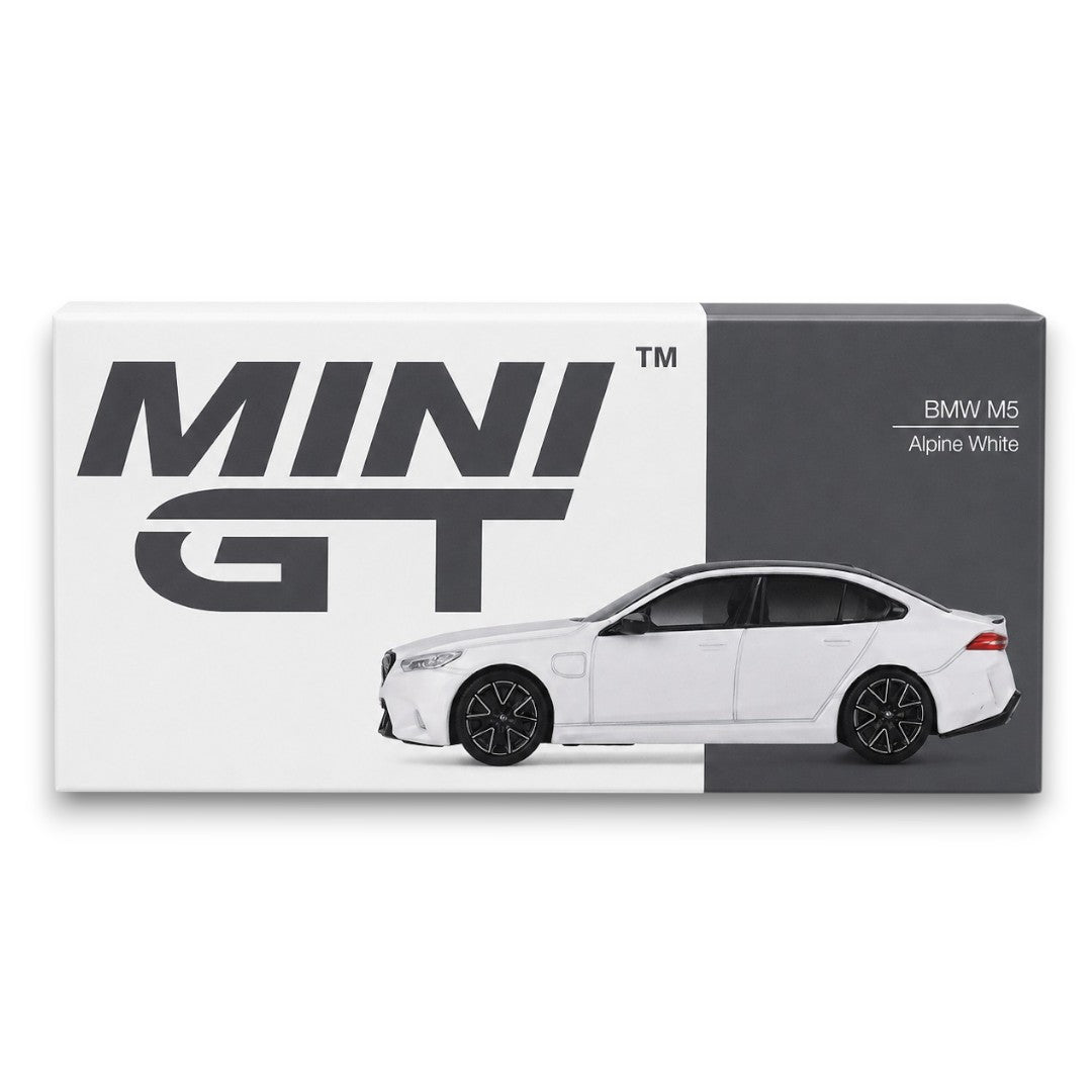 MINI GT 1:64 BMW M5 Alpine White Die-Cast Model Car | Premium Luxury Sports Sedan Collectible