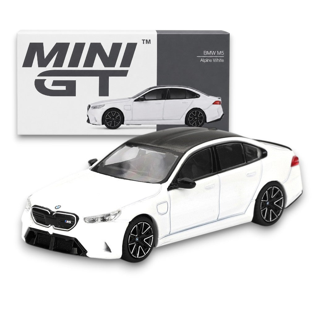 MINI GT 1:64 BMW M5 Alpine White Die-Cast Model Car | Premium Luxury Sports Sedan Collectible