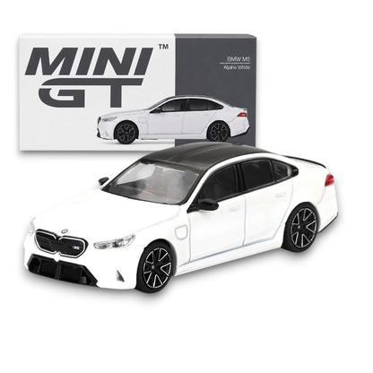 MINI GT 1:64 BMW M5 Alpine White Die-Cast Model Car | Premium Luxury Sports Sedan Collectible