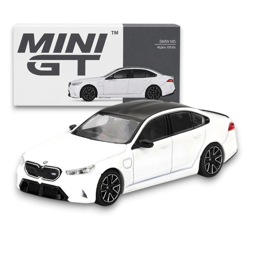 MINI GT 1:64 BMW M5 Alpine White Die-Cast Model Car | Premium Luxury Sports Sedan Collectible