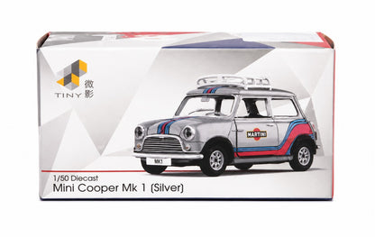 Tiny City 1:50 Mini Cooper Mk 1 Silver Diecast Model Car | MINI0023 Martini Edition Collectible