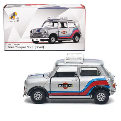 Tiny City 1:50 Mini Cooper Mk 1 Silver Diecast Model Car | MINI0023 Martini Edition Collectible