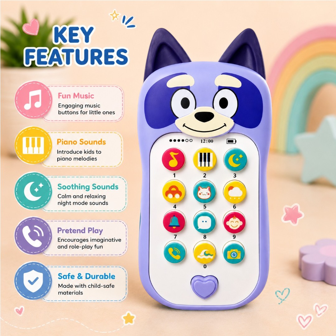 Cute Puppy Musical Toy Phone for Kids | Interactive Learning Mobile Phone with Lights, Sounds & Educational Buttons | Assorted Colours
