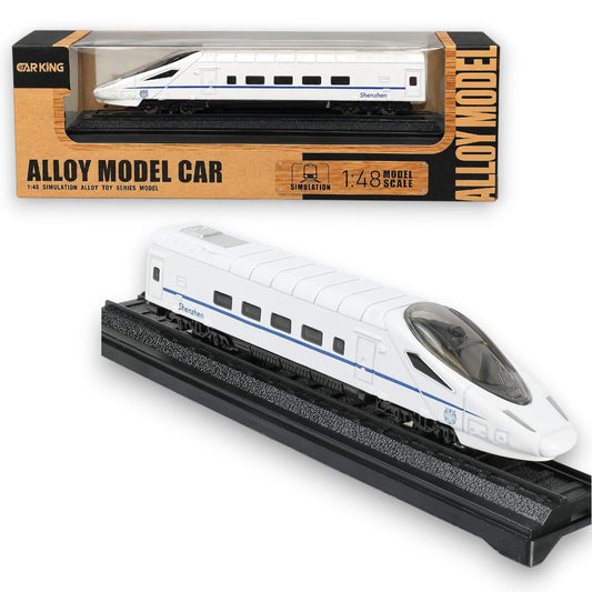 Shenzhen High-Speed Bullet Toy Train | Die-Cast Metal Railway Train with Display Base | White Train Toy for Kids & Collectors