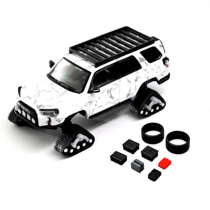 GCD 1:64 Toyota 4Runner Widebody Pre-Runner Arctic White Diecast Model Car with Snow Tracks & Roof Rack