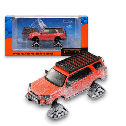 GCD 1:64 Toyota 4Runner Widebody Pre-Runner Snow Edition Red Diecast Model Car with Snow Tracks & Roof Rack