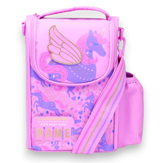 Smiggle Unicorn Insulated Lunch Bag 11 Inch with Personalised Name Panel & Adjustable Shoulder Strap – Pink
