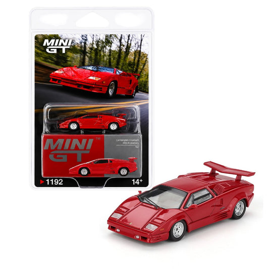 MINI GT 1:64 (Blister Pack) Lamborghini Countach 25th Anniversary Red Diecast Model Car | Premium Collectible Display Edition | #1192