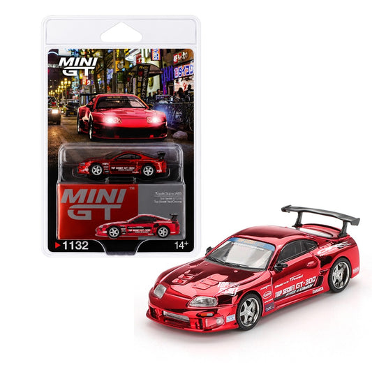 MINI GT 1:64 (Blister Pack) Toyota Supra (A80) Top Secret GT-300 Red Chrome Diecast Model Car | Premium JDM Collector Edition | #1132