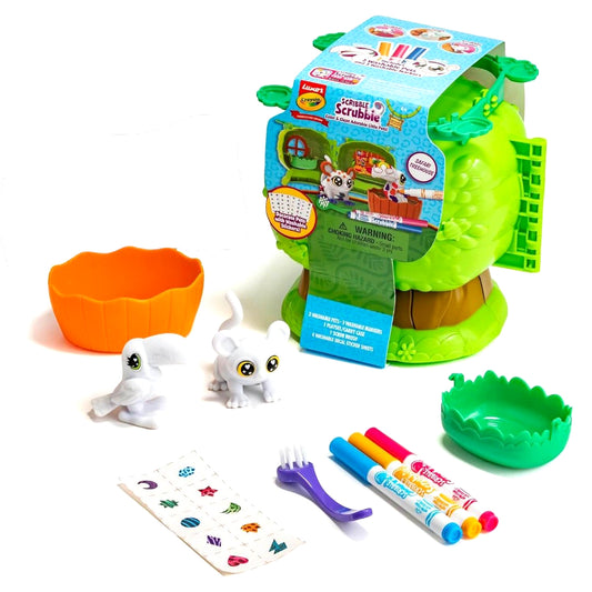 Crayola Scribble Scrubbie Safari Treehouse Playset | Color, Wash & Decorate Reusable Safari Pets with Washable Markers