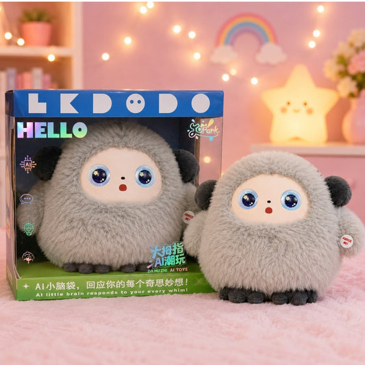 AI Interactive Plush Toy with LED Eyes | Smart AI Talking Plush Companion | App-Controlled Intelligent Plush Robot | Soft Rechargeable Interactive Toy | Grey | 9 Inch