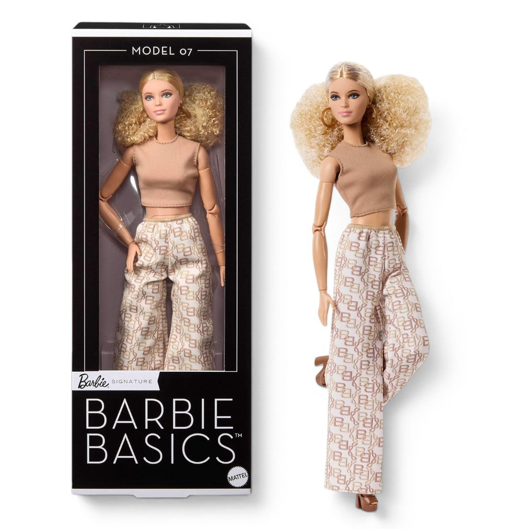 Barbie Signature Barbie Basics Model 07 Fashion Doll | (11.5 inches) Fully Articulated Collector Doll with Blonde Curly Hair & Premium Fashion Outfit