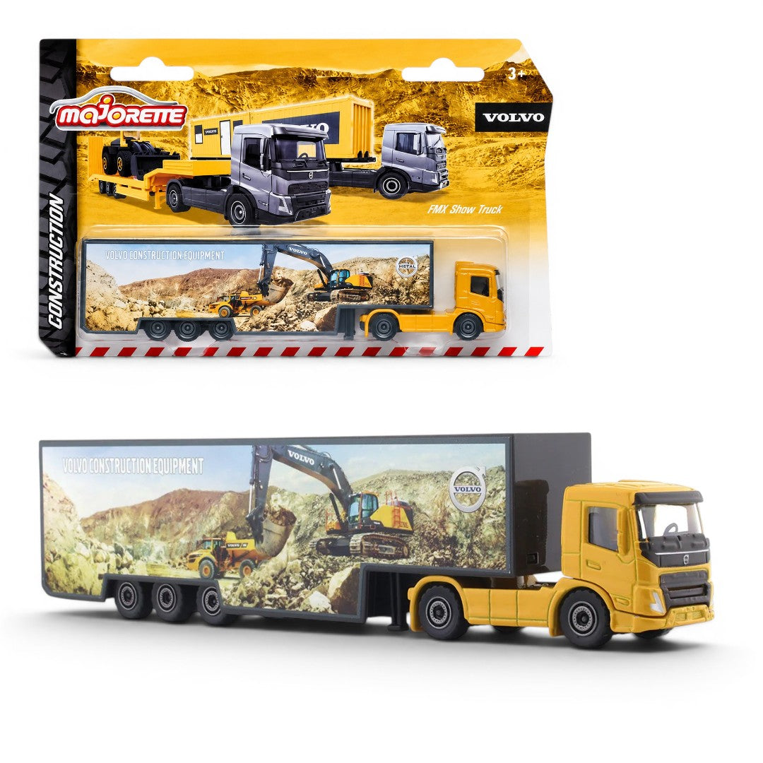 Majorette 1:64 Volvo FMX Show Truck with Volvo Construction Equipment Trailer | Premium Die-Cast Truck | Official Volvo Licensed | Ages 3+