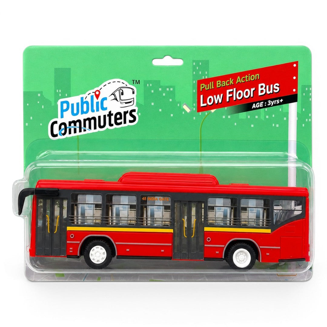 Centy Toys Public Commuters Low Floor Bus Pull Back Action Toy | Red City Bus  | Friction Powered | 3+ Years