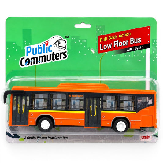 Centy Toys Public Commuters Pull Back Action Low Floor Bus Orange | Friction Powered City Bus Toy | 3+ Years