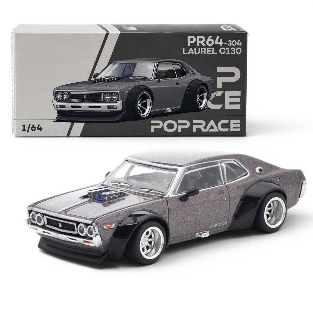 POP RACE 1:64 Nissan Laurel C130 Metallic Grey PR64-304 | Official Licensed Diecast Model Car | BGX