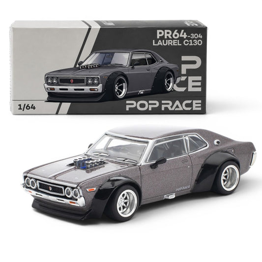 POP RACE 1:64 Nissan Laurel C130 Metallic Grey PR64-304 | Official Licensed Diecast Model Car | BGX