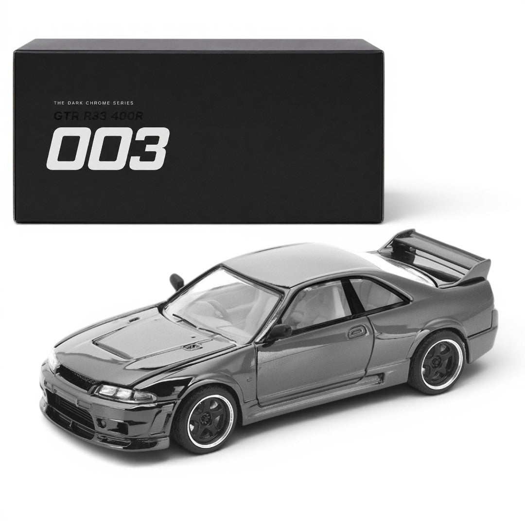 POP RACE 1:64 GT-R R33 400R The Dark Chrome Series 003 Diecast Model Car | Premium Collectible | BGX