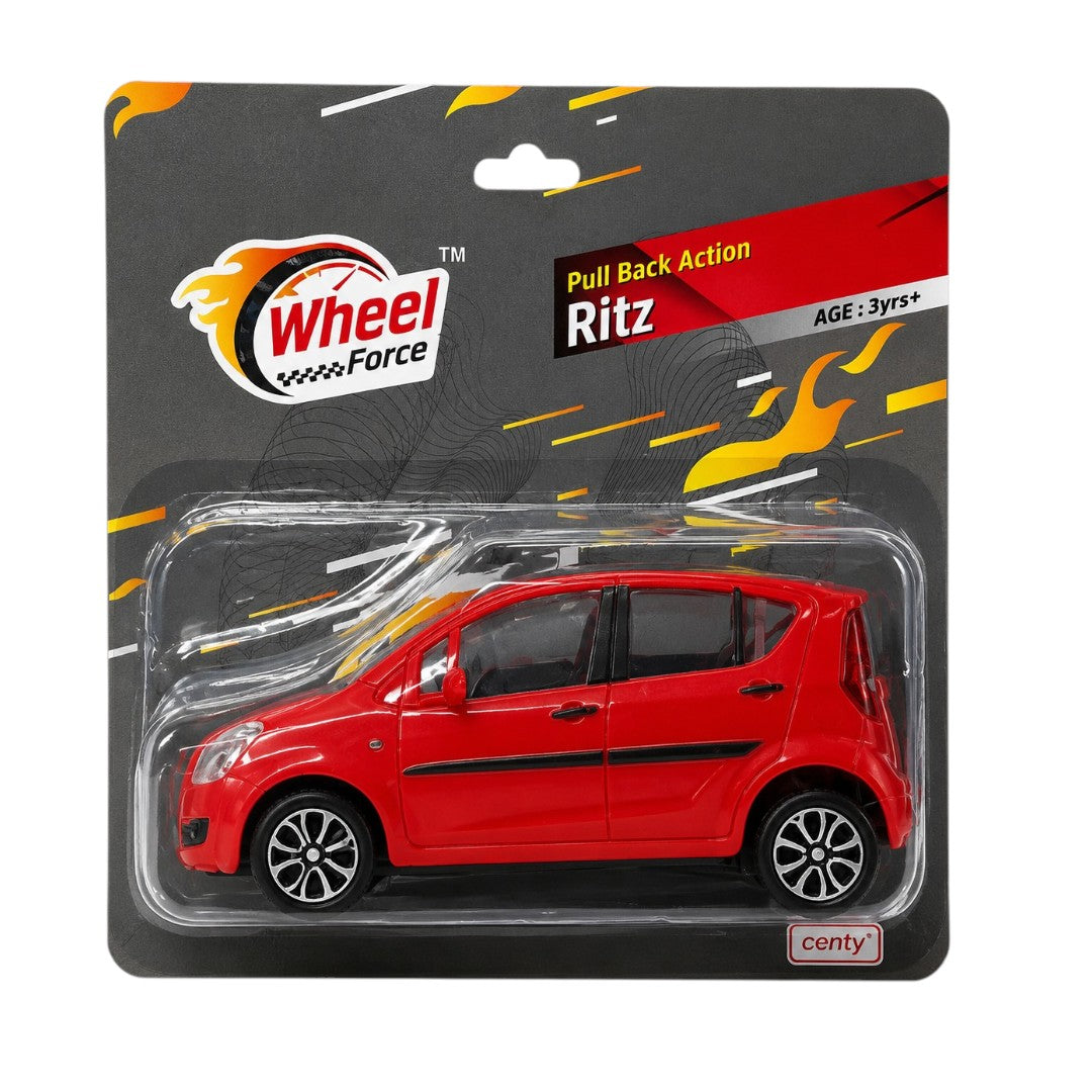Centy Wheel Force Ritz Pull Back Action Toy Car | Friction Powered Mini Hatchback Model | Red Pull-Back Toy Vehicle for Kids Age 3+ |BGX