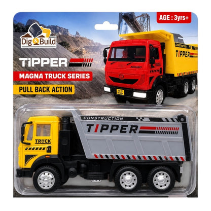 Centy Dig & Build Magna Truck Series Tipper Truck Pull Back Action Toy | Construction Dump Truck for Kids Age 3+ | Yellow Cab | BGX