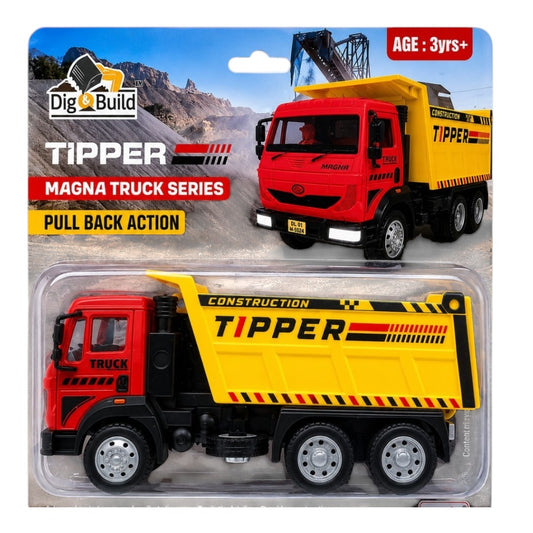 Centy Dig & Build Magna Truck Series Tipper Truck Pull Back Action Toy | Construction Dump Truck for Kids Age 3+ | Red Cab | BGX