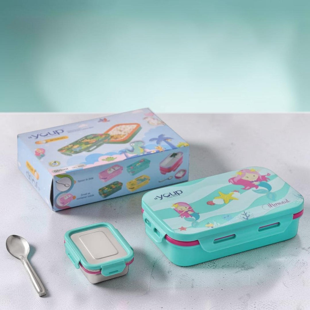 Mermaid Kids Lunch Box 500ml | BPA-Free Leak-Resistant Food Storage Box for School, Picnic & Travel