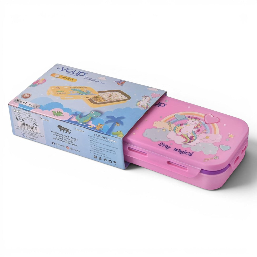 Unicorn Kids Lunch Box 500ml | BPA-Free Leak-Resistant Food Storage Box for School, Picnic & Travel