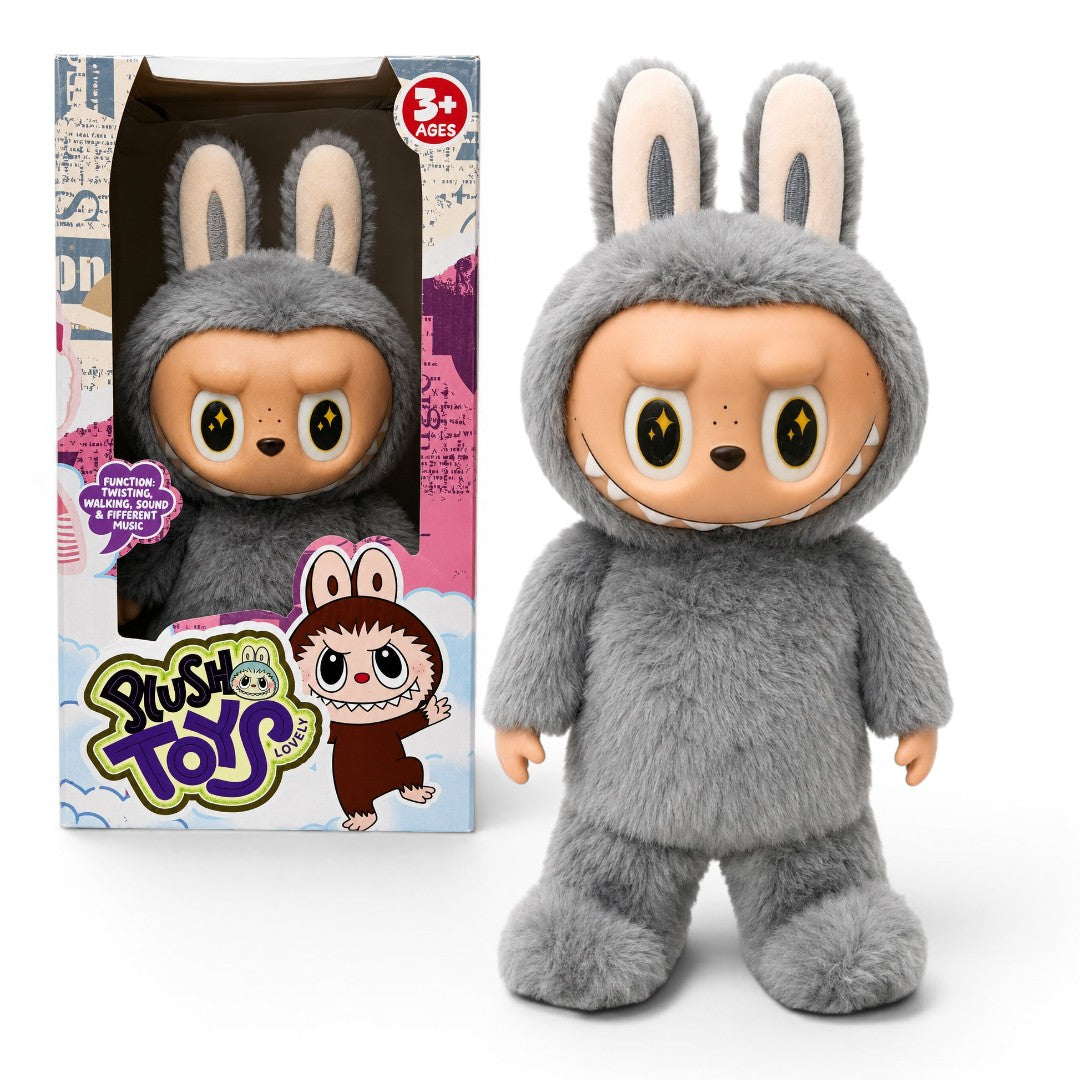 Interactive Walking Labubu Plush Toy with Music & Twisting Action | Soft Battery-Operated Labubu Toy for Kids