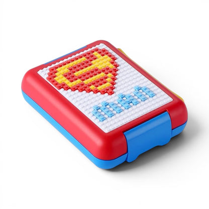 Kids DIY Pixel Art Lunch Box with Building Block Design Lid, 1.1L Capacity | Creative School Tiffin Box